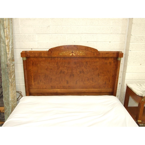 43 - A late-19th/early-20th century French walnut 5ft bed with gilt metal mounts, inlaid with mother-of-p... 