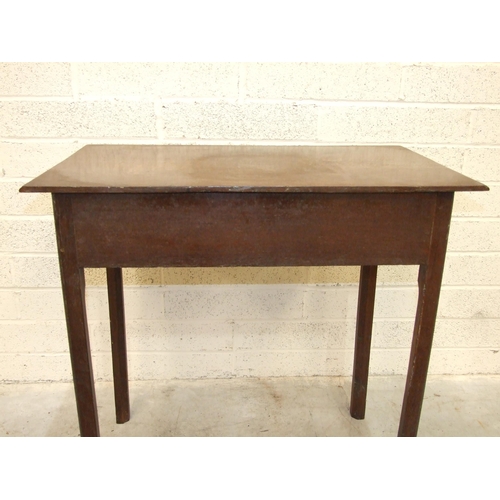 53 - An antique oak side table, having a single frieze drawer, on chamfered legs, 81cm wide, 79cm high.... 