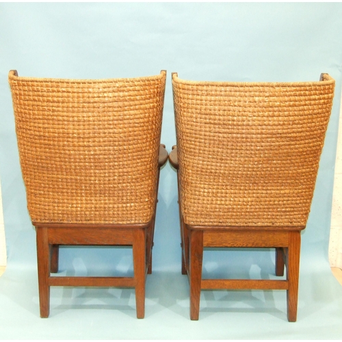 67 - A near pair of small Orkney chairs of typical construction, with drop-in cord seat and seagrass curv... 