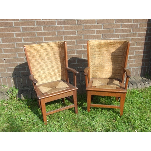 67 - A near pair of small Orkney chairs of typical construction, with drop-in cord seat and seagrass curv... 