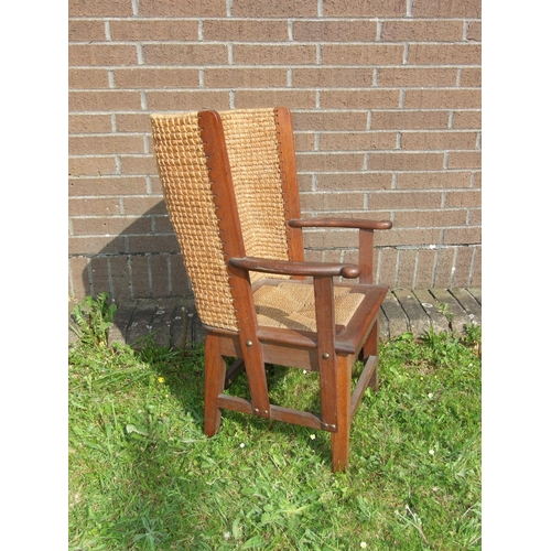 67 - A near pair of small Orkney chairs of typical construction, with drop-in cord seat and seagrass curv... 