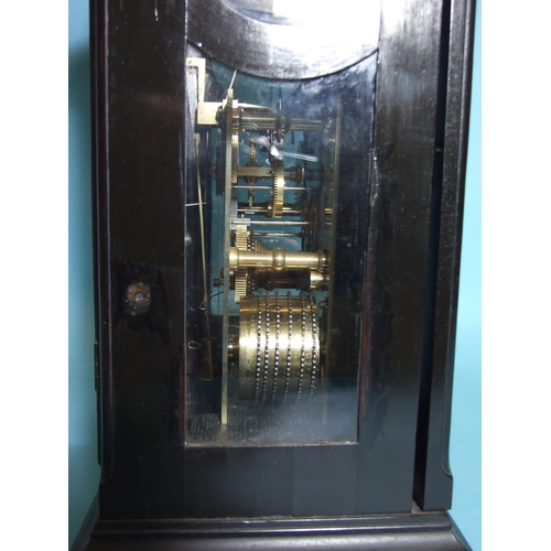 80 - JOHN RAYMENT, HUNTINGDON. A MID-18TH CENTURY EBONISED INVERTED BELL-TOP BRACKET CLOCK, the case surm... 