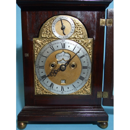 81 - RICHARD FENNELL, KENSINGTON. A GEORGIAN MAHOGANY BRACKET CLOCK, the inverted bell-top case with bras... 