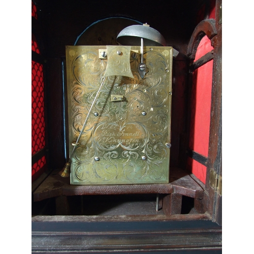 81 - RICHARD FENNELL, KENSINGTON. A GEORGIAN MAHOGANY BRACKET CLOCK, the inverted bell-top case with bras... 