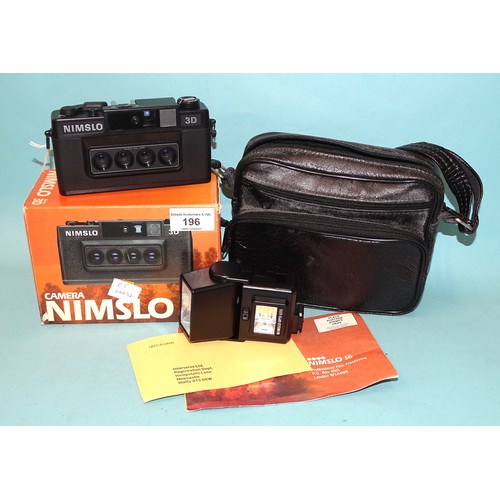 196 - A Nimslo 3D quadra-lens camera, 35mm, (boxed with instructions) and another, (no box), (2).... 