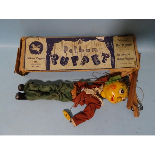 184 - A Lesney diecast Muffin the Mule puppet and a Pelham Puppet Mr Turnip, (boxed), (2).... 