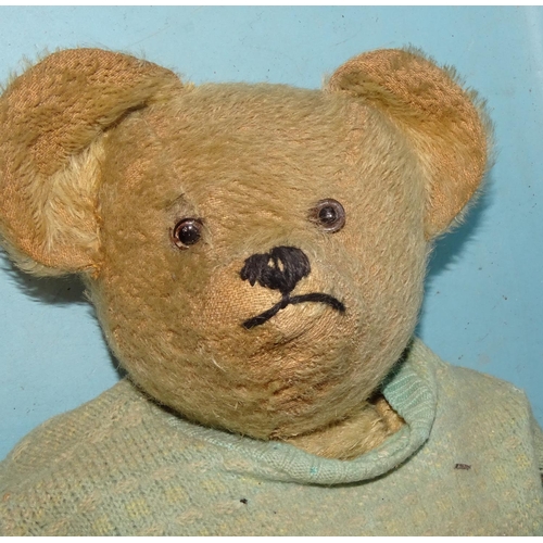 196 - A teddy bear c1920's/1930's, with prominent upturned snout, glass eyes, large ears, mohair plush, in... 