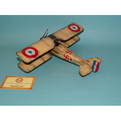 321 - A Thomas Gunn Mini Model of a Spad VII (Tan version with swastika) biplane, limited-edition of six, ... 