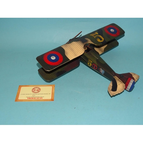 322 - A Thomas Gunn Mini Model of a Spad VII #5 version biplane, limited-edition of twelve, (boxed, with c... 