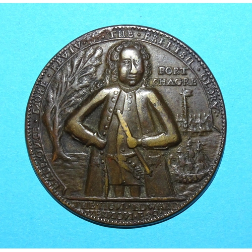 362 - Fort Chagre Medal, 'The Taking of Portobello with Only Six Ships' 1740, a copper medal signed I W, t... 