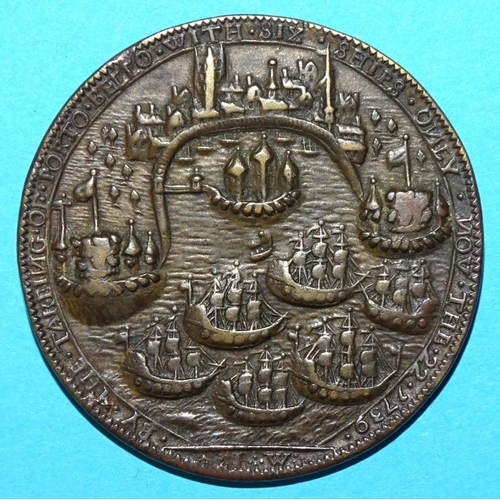 362 - Fort Chagre Medal, 'The Taking of Portobello with Only Six Ships' 1740, a copper medal signed I W, t... 