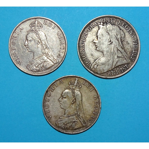 376 - A Victoria 1894 crown and two 1887 double-florins, (3).