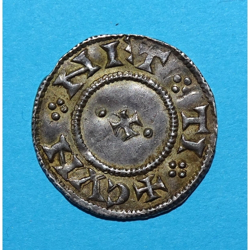 438 - Danes of York, Cnut (900-910) penny, Cnut around patriarchal cross, rev: cun.net.ti around small cro... 