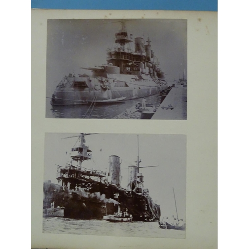 46 - An album of early-20th century naval photographs, including HMS Britannia & HMS Hindostan, crew,... 