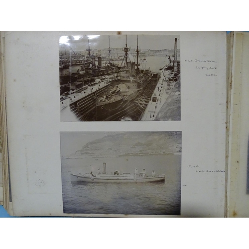 46 - An album of early-20th century naval photographs, including HMS Britannia & HMS Hindostan, crew,... 