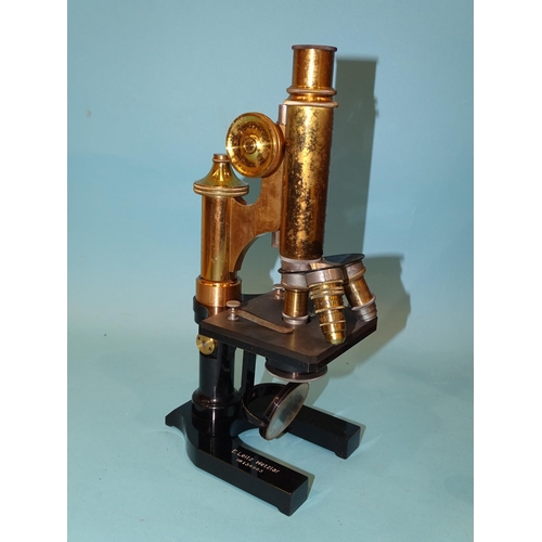 534 - An early-20th century lacquered brass and black-lacquered monocular microscope by E. Leitz, Wetzlar,... 