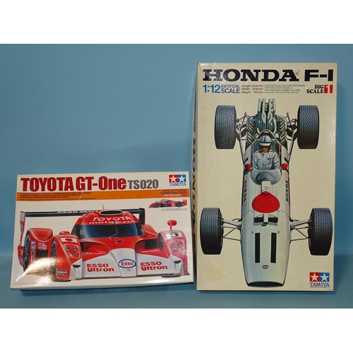 255 - Tamiya, plastic kit cars: 1/12 scale Honda F-1 and 1/24 scale Toyota GT-One TS020, (all boxed, ... 