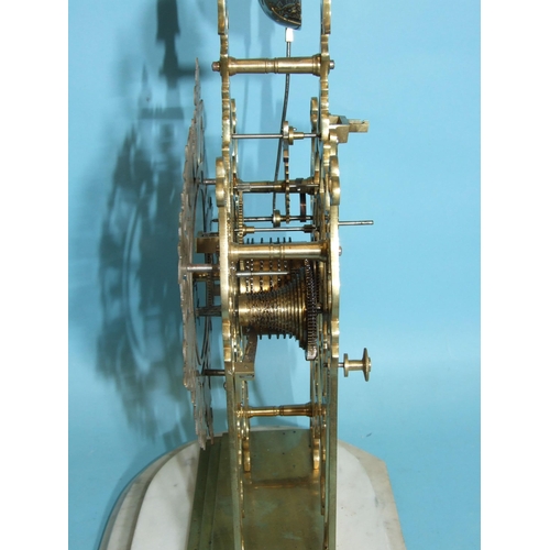 127 - A 19th century brass skeleton clock, the frame of simple Gothic design surmounted by trefoils and ra... 