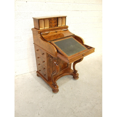 10 - A Victorian good-quality burr walnut piano-top Davenport with pop-up top and fitted interior, above ... 