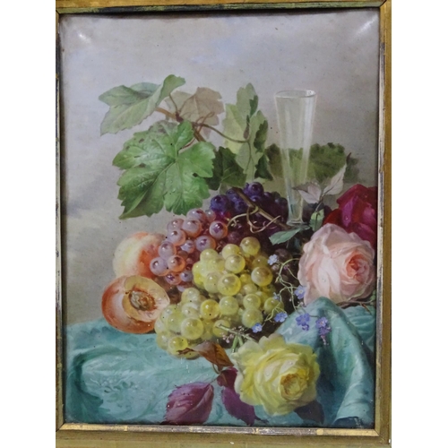 100 - A late-19th century Continental porcelain rectangular plaque painted with still life, a glass amid f... 