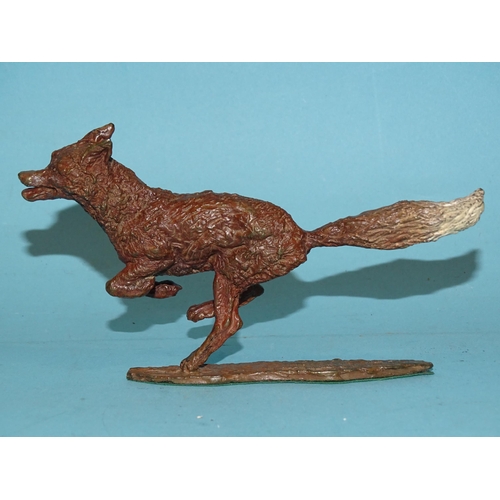 102 - Sally Rutherford (b.1940), a cold-painted bronze figure of a fox and another of a hound, both on sig... 