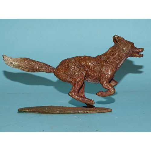 102 - Sally Rutherford (b.1940), a cold-painted bronze figure of a fox and another of a hound, both on sig... 