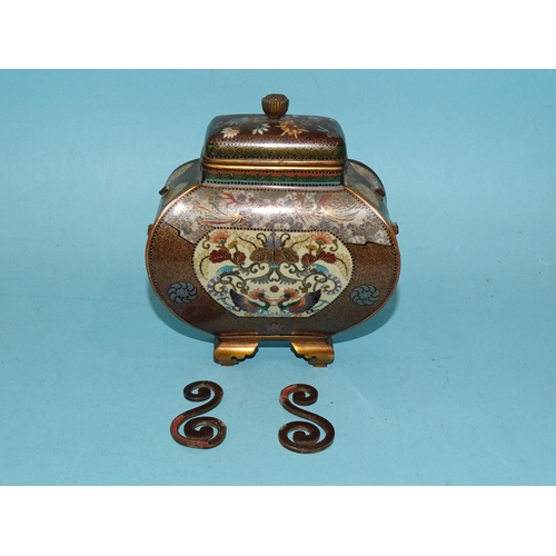 116 - A small Japanese cloisonné enamel vase and cover of four-sided  bombe shape, on gilt metal bracket f... 