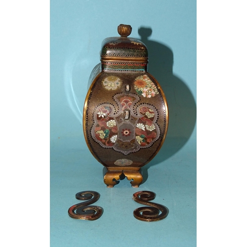 116 - A small Japanese cloisonné enamel vase and cover of four-sided  bombe shape, on gilt metal bracket f... 