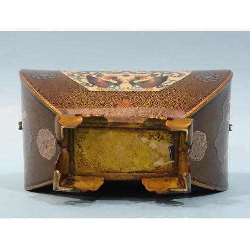 116 - A small Japanese cloisonné enamel vase and cover of four-sided  bombe shape, on gilt metal bracket f... 