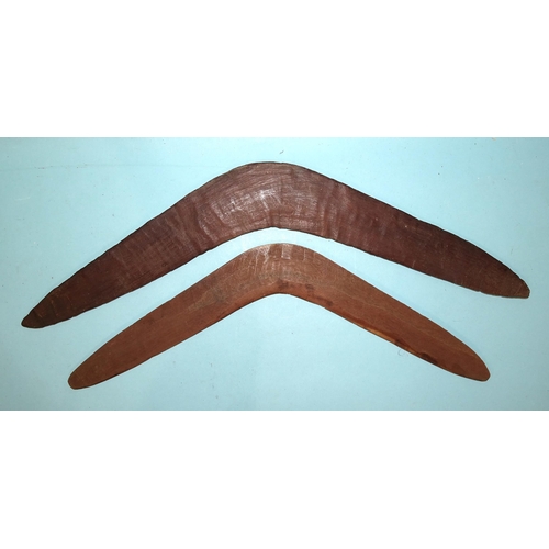 119 - An early-20th century Australian boomerang, 60cm long and another, 51cm long, (2). (Provenance: acqu... 