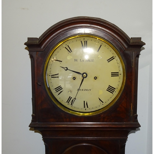128 - An 18th/19th century mahogany long case clock, the case with stop-fluted corners, the hood with circ... 