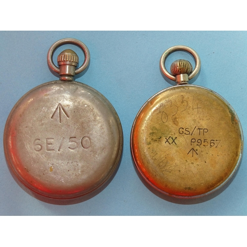 142 - Enicar, a WWII British military issue GSTP pocket watch, the black dial with Arabic numerals and sec... 