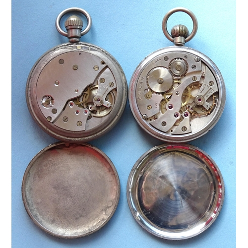 142 - Enicar, a WWII British military issue GSTP pocket watch, the black dial with Arabic numerals and sec... 