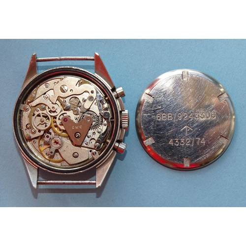 144 - A CWC British military chronograph steel-cased wrist watch, the black dial with circled 'T', two ins... 