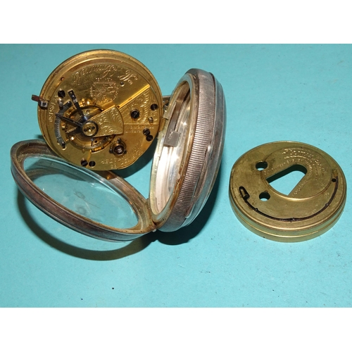 152 - A silver-cased open-face pocket watch, the white enamel dial with Roman numerals, seconds subsidiary... 