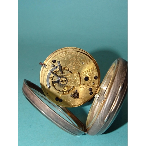 152 - A silver-cased open-face pocket watch, the white enamel dial with Roman numerals, seconds subsidiary... 