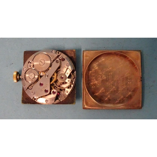 153 - Aria, a 9ct gold-cased square-face wrist watch, with Arabic and baton numerals and seconds subsidiar... 