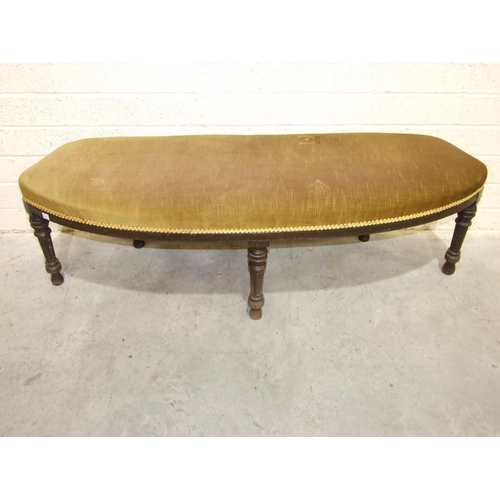 16 - A late-Victorian stained hardwood alcove/window seat with slightly-curved upholstered seat, on five ... 