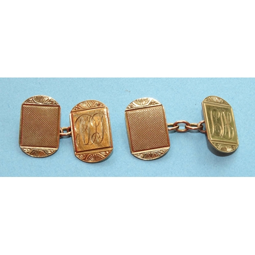234 - A pair of 9ct gold engine-turned cufflinks, (with engraved initials), 4.3g, (cased).... 