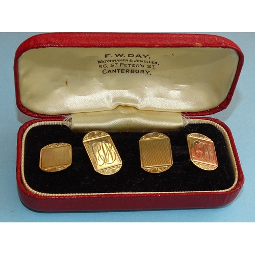 234 - A pair of 9ct gold engine-turned cufflinks, (with engraved initials), 4.3g, (cased).... 