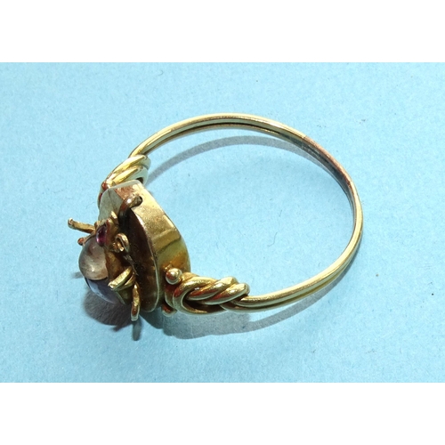 241 - A Georgian gold ring with foiled stone-set scarab beetle motif, unmarked, (af, some legs missing) si... 