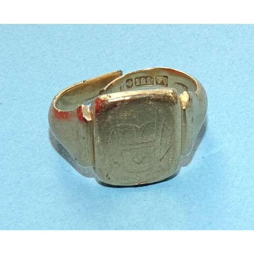 279 - A 14ct gold signet ring, (a/f), 5g.
