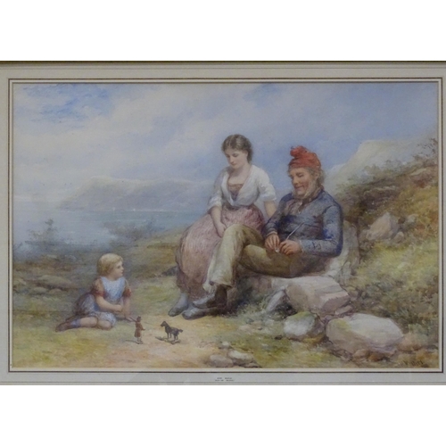 40 - Henry Whatley (1842-1901) FIGURES AND A CHILD RESTING ON A COASTAL PATH Signed watercolour, 48 x 71c... 