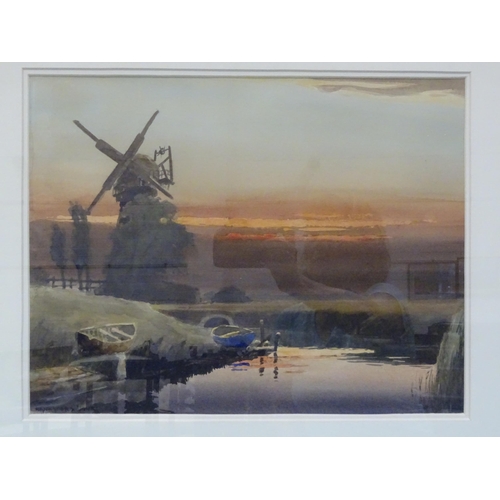 42 - Charles Arthur Hannaford R.B.A. (1887-1972) BEYOND REPAIR, A RUINED WINDMILL AT DAWN Signed watercol... 