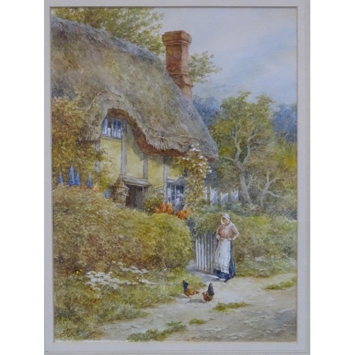 44 - Edward A Swan FIGURE AND CHICKENS OUTSIDE A COTTAGE Signed watercolour, 35 x 25.5cm, together with a... 