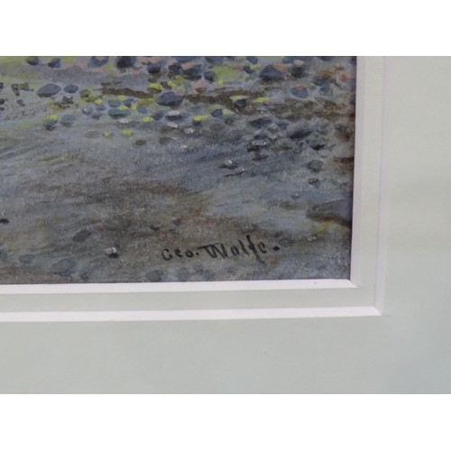 49 - George Wolfe (1834-1890) BEACHED PENZANCE TRAWLER WITH FIGURES, HORSES AND CART Signed watercolour, ... 