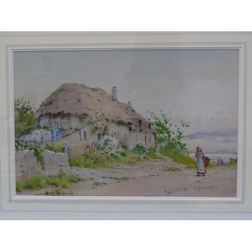 50 - John Lynas-Gray (1869-1933) FIGURES APPROACHING A COASTAL COTTAGE Signed watercolour, dated 1924, 29... 