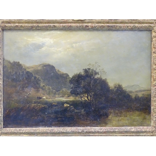 53 - Sidney Richard Percy (1821-1886) WELSH RIVER LANDSCAPE Signed oil on canvas, dated 1854, old relinin... 