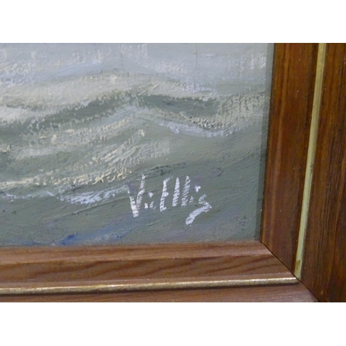 55 - Vic Ellis (1921-1984) TOPS'L SCHOONER Signed oil on canvas, titled verso, 34 x 59cm and another SAIL... 