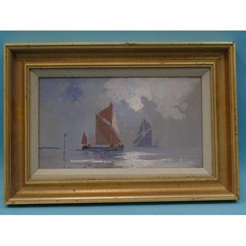 55 - Vic Ellis (1921-1984) TOPS'L SCHOONER Signed oil on canvas, titled verso, 34 x 59cm and another SAIL... 